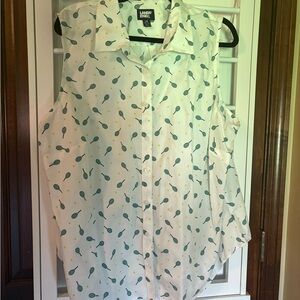 Lands' End Sleeveless Button Down Tennis Shirt